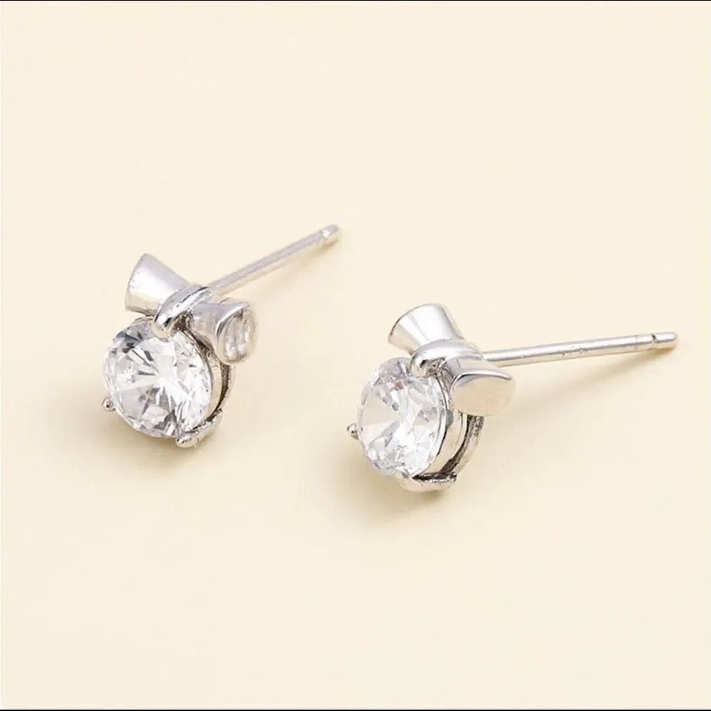 Sterling S925 Rhinestone with Mini Bow Stud  Earrings
